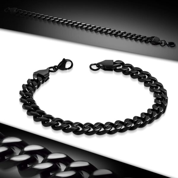 Fekete színű nemesacél karlánc, lapos szemekkel