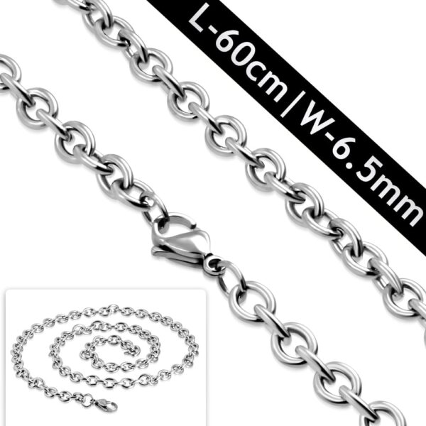 6.5 mm-es nemesacél nyaklánc ovális szemekkel