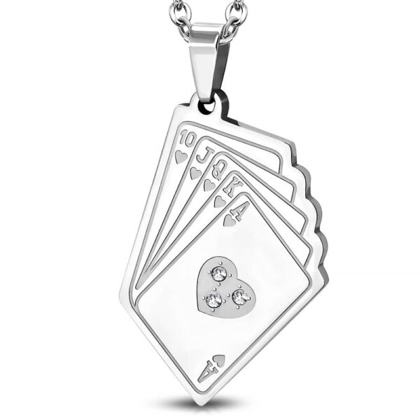 Ezüst színű, nemesacél francia kártyalap medál, cirkónia kristállyal