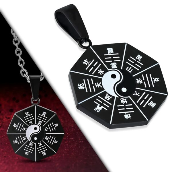 Ezüst és fekete színű, Yin-Yang mintás nemesacél  medál