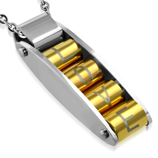 Love, hengeres nemesacél medál ékszer