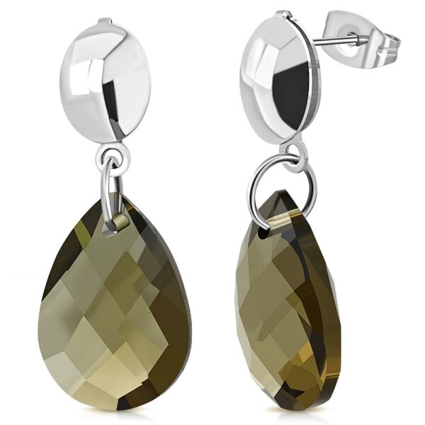 Ezüst színű nemesacél fülbevaló, topáz színű kristállyal 