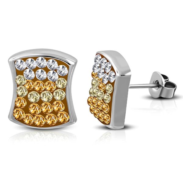 Ezüst színű nemesacél fülbevaló , topáz és átlátszó cirkónia kristállyal