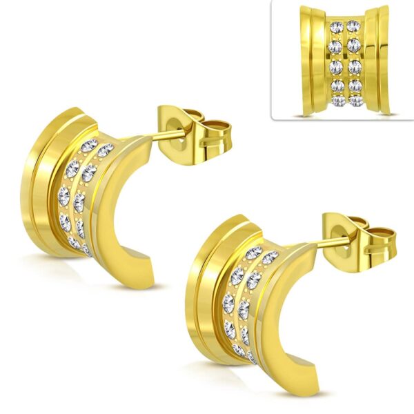 Arany színű, fél kör nemesacél fülbevaló, cirkónia kristállyal