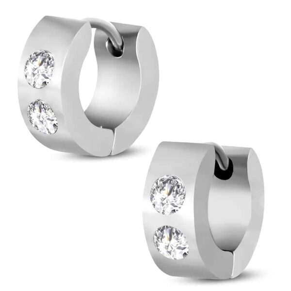 Ezüst színű nemesacél fülbevaló, átlátszó cirkónia kristállyal