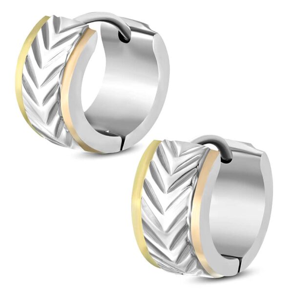 Arany és ezüst színű nemesacél fülbevaló, nyíl formájú bevágott mintával