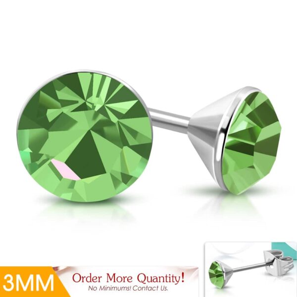 Mini - Ezüst színű pont nemesacél fülbevaló zöld színű krtistállyal