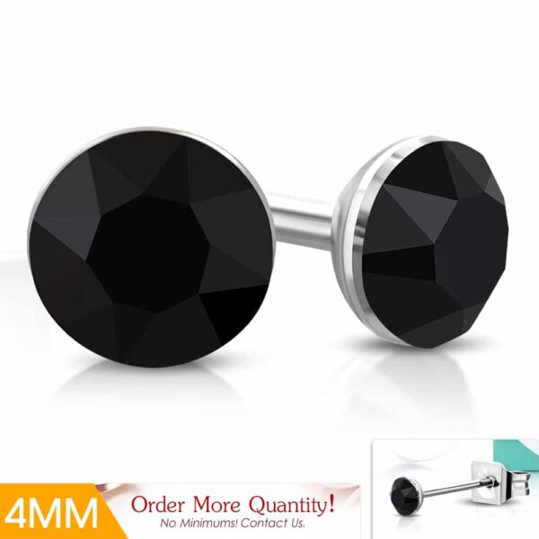 Ezüst színű nemesacél fülbevaló, fekete színű cirkónia kristállyal