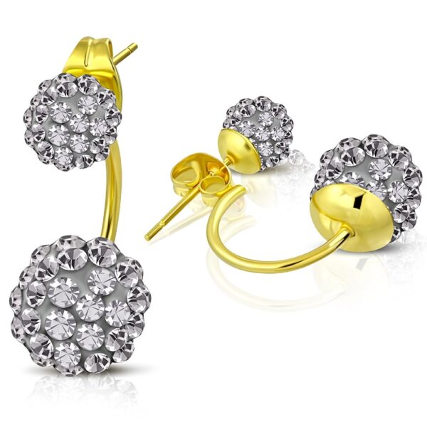 Arany színű nemesacél fülbevaló, szürke cirkónia kristállyal