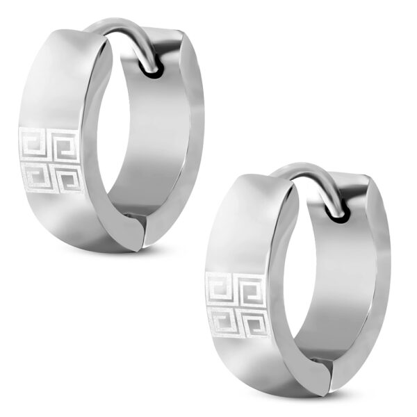 Ezüst színű, görög mintás nemesacél fülbevaló