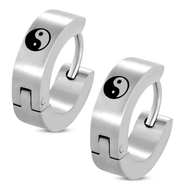 Ezüst színű, Yin-Yang mintás nemesacél fülbevaló