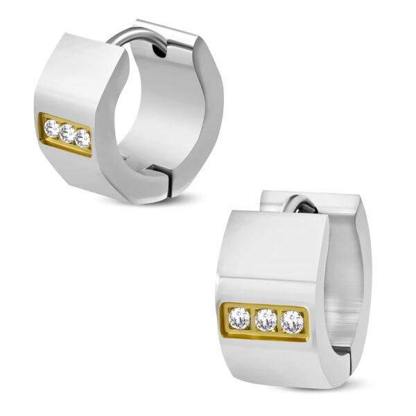 Ezüst és arany színű nemesacél fülbevaló, cirkónia kristállyal
