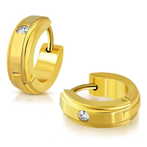 Arany színű nemesacél fülbevaló , átlátszó cirkónia kristállyal