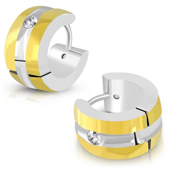 Arany és ezüst színű nemesacél karika fülbevaló, cirkónia kristállyal