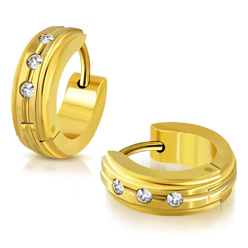 images Arany színű nemesacél fülbevaló , átlátszó cirkónia kristállyal