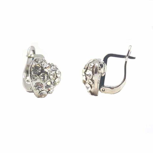 Szív alakú beakasztós átlátszó kristályos fülbevaló ajándék díszdobozban