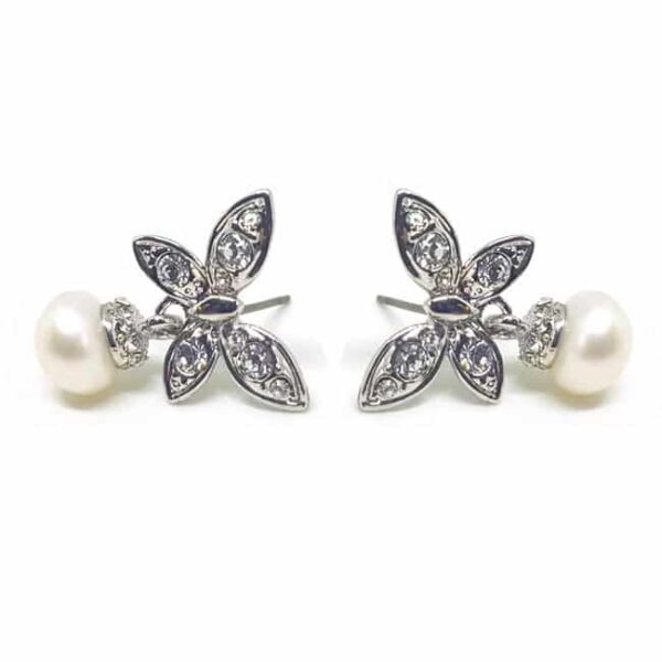 Pillangó kristályos és gyöngyös fülbevaló ajándék díszdobozban