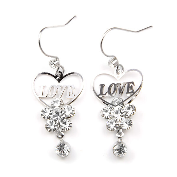 Elegáns Szív alakú Fehérarany Színű Virág Kristályos Fülbevaló ajándék díszdobozban - Dana