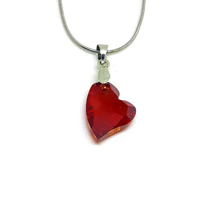 Swarovski® kristályos nemesacél nyaklánc - 27 mm - Ferde szív - Red Magma