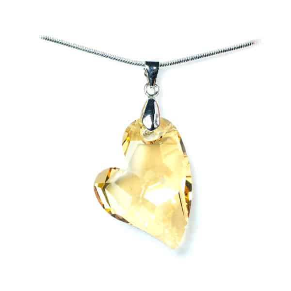 Swarovski® kristályos nemesacél nyaklánc - 27 mm - Ferde szív - Golden Shadow
