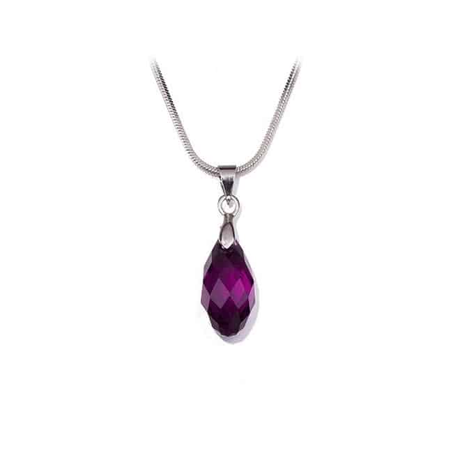 Swarovski® kristályos nemesacél nyaklánc - 17 mm - Briolett - Fuchsia