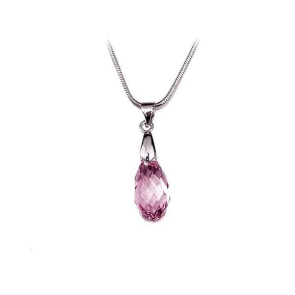 Swarovski® kristályos nemesacél nyaklánc - 17 mm - Briolett - Light Rose