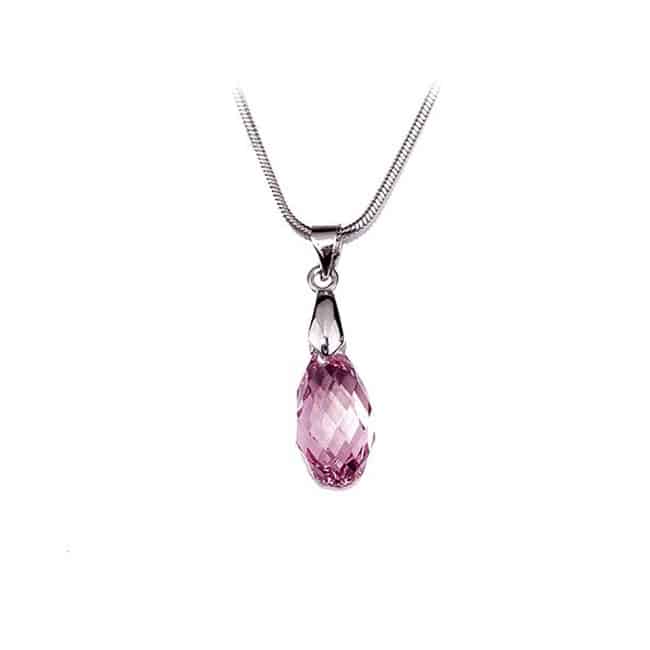 Swarovski® kristályos nemesacél nyaklánc - 17 mm - Briolett - Light Rose