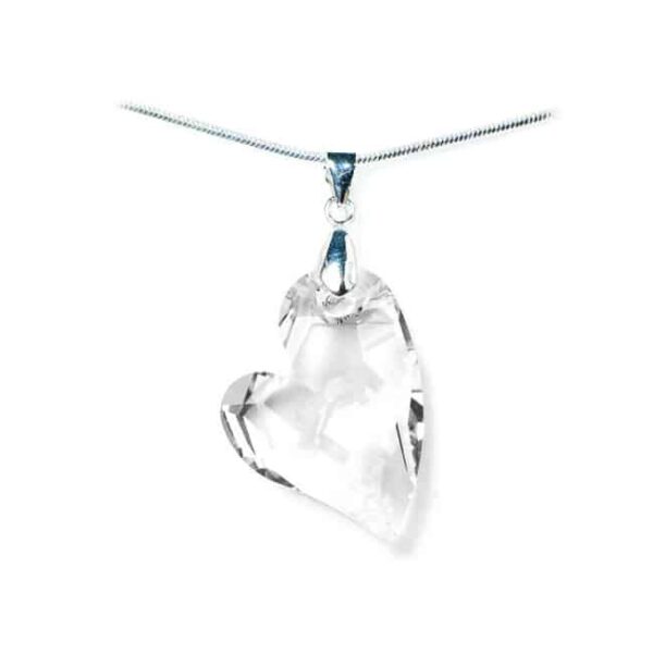 Swarovski® kristályos nemesacél nyaklánc - 27 mm - Ferde szív - Crystal - 60cm