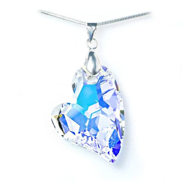 Swarovski® kristályos nemesacél nyaklánc - 27 mm - Ferde szív - Crystal AB