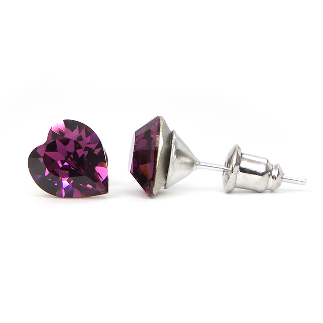 Swarovski kristályos fülbevaló - Szív Lila