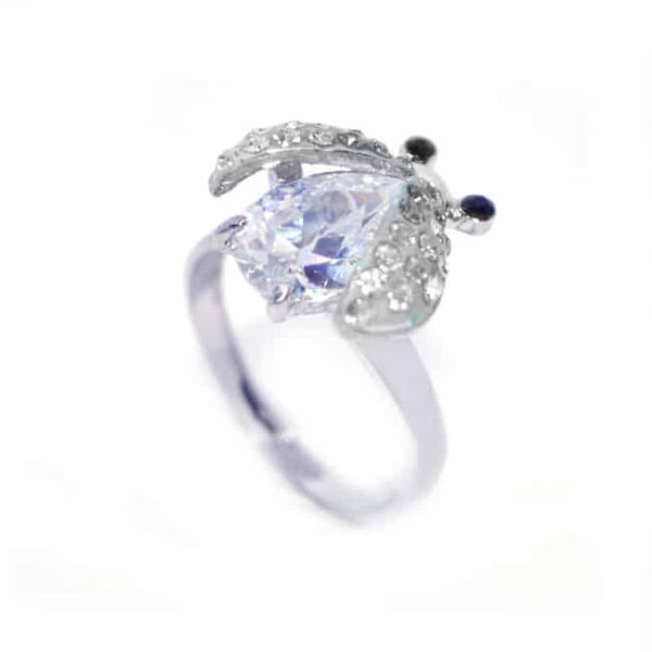 Katicabogaras átlátszó kristályos állítható gyűrű ajándék díszdobozban