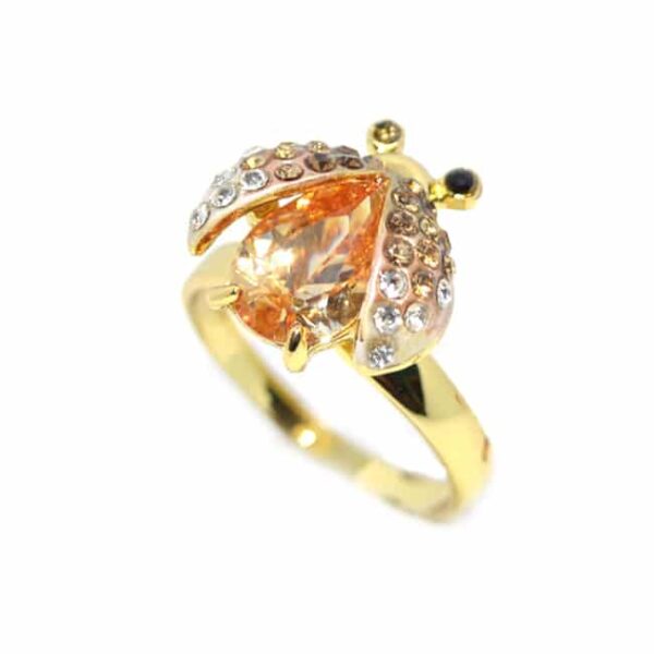 Katicabogaras kristályos gyűrű, arany színű ajándék díszdobozban