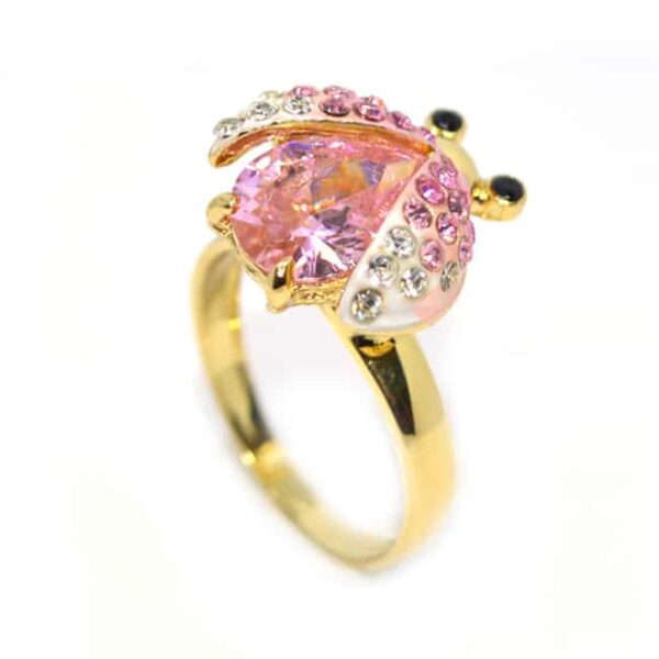 Arany színű katica kristályos állítható méretű gyűrű ajándék díszdobozban