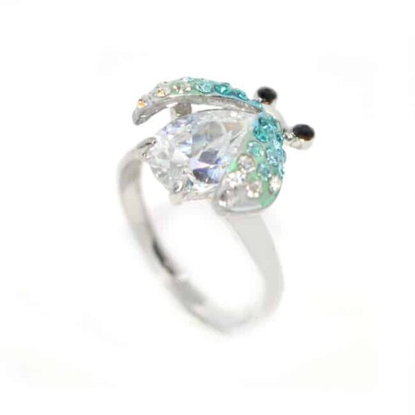 Katicabogaras kristályos gyűrű, ezüst színű ajándék díszdobozban