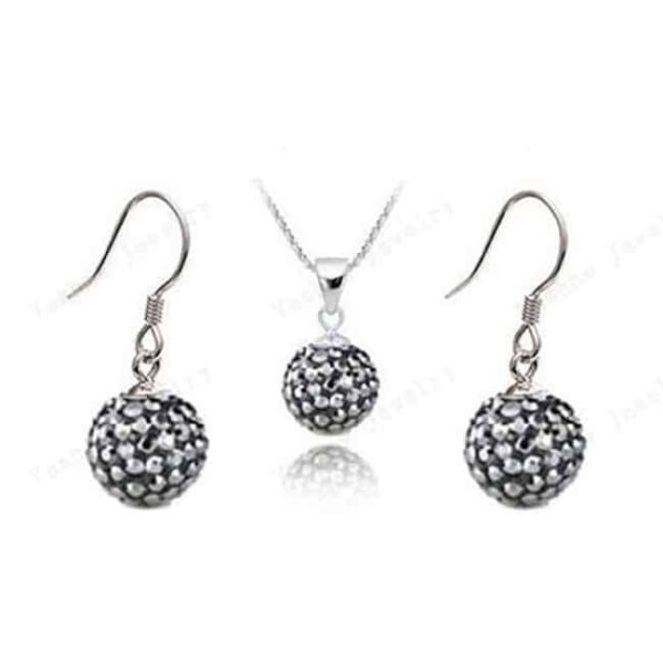 Shamballa szett (fülbevaló, lánc és medál) - szürke