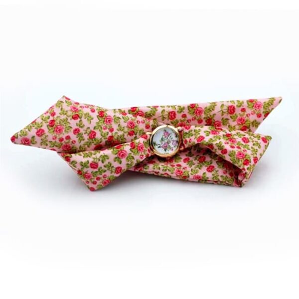 Divatos, nyárias karóra rózsaszín, virágos szövet szíjjal