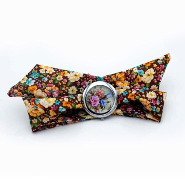 Divatos, nyárias karóra barna, virágos szövet szíjjal