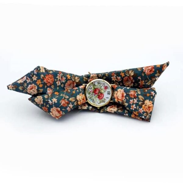 Divatos, nyárias karóra szürke, rózsaszín virágos szövet szíjjal