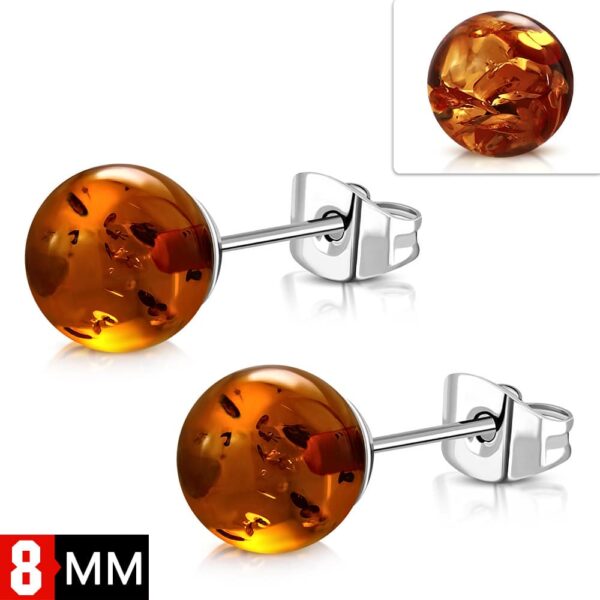 Nemesacél fülbevaló, gömb alakú narancs színű gyönggyel
