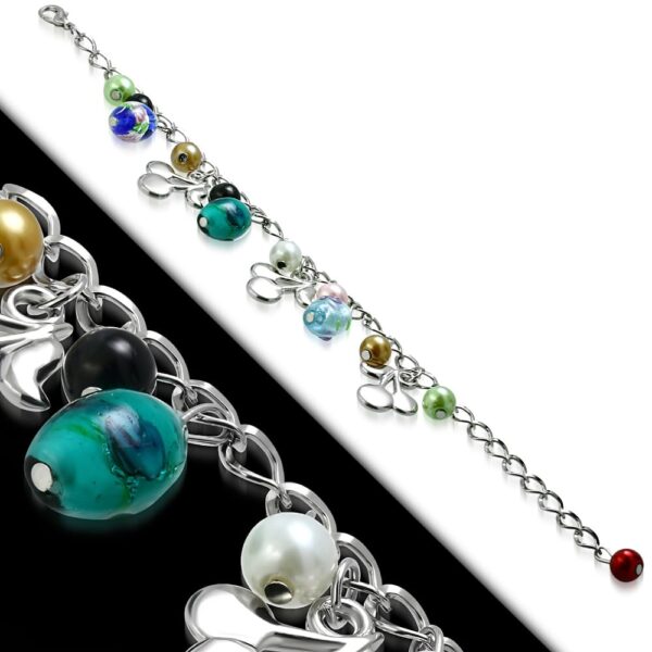 Ezüst színű karkötő színes üveggyöngy díszekkel