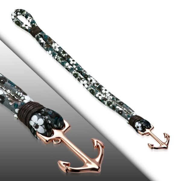 Virág mintás bőr karkötő, horgony kapoccsal