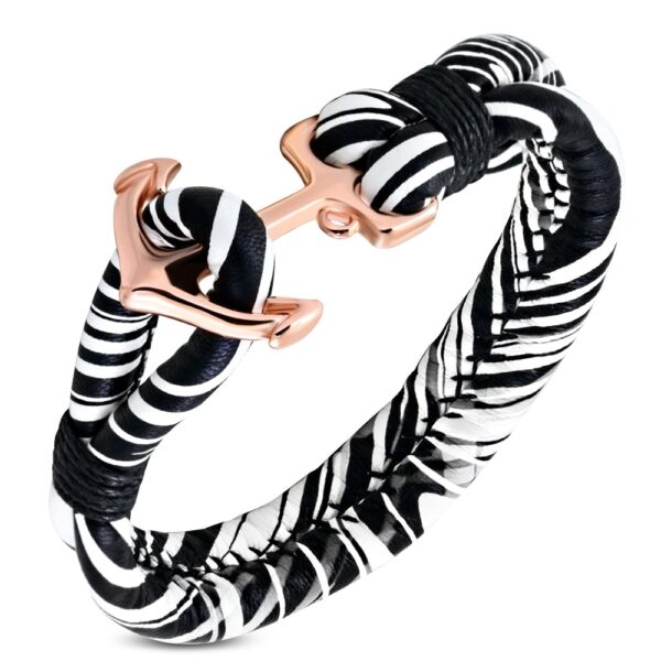 Zebra mintás bőr karkötő, horgony kapoccsal