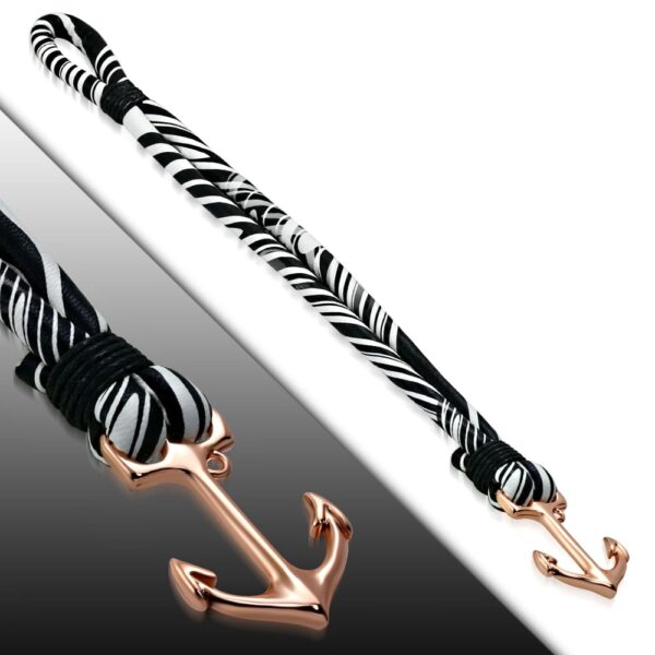 Zebra mintás bőr karkötő, horgony kapoccsal