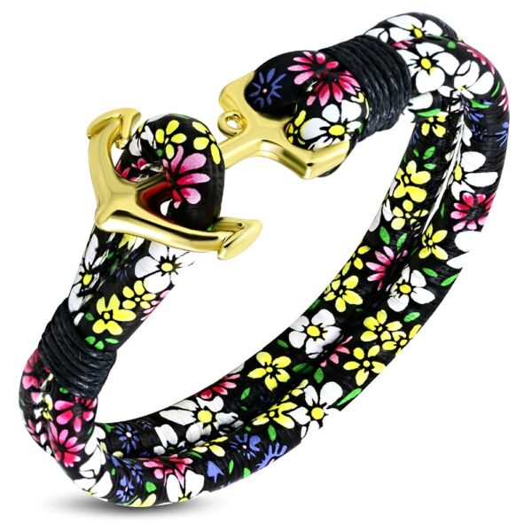 Virág mintás bőr karkötő, horgony kapoccsal