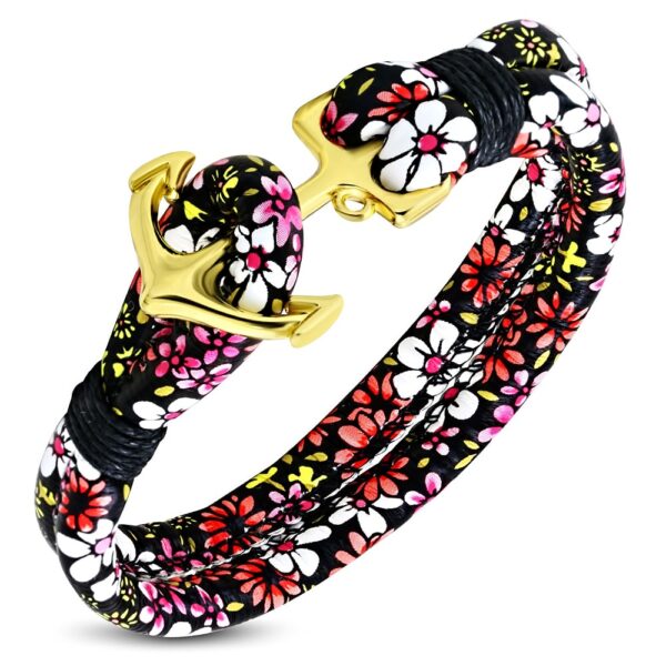 Virág mintás bőr karkötő, horgony kapoccsal