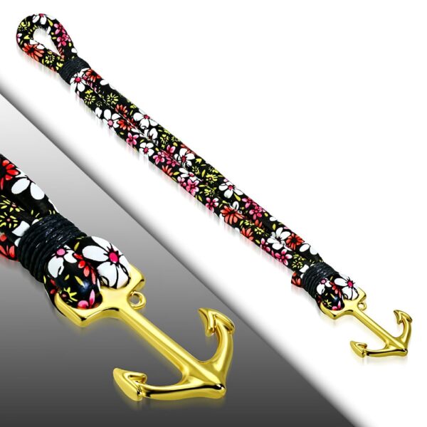 Virág mintás bőr karkötő, horgony kapoccsal