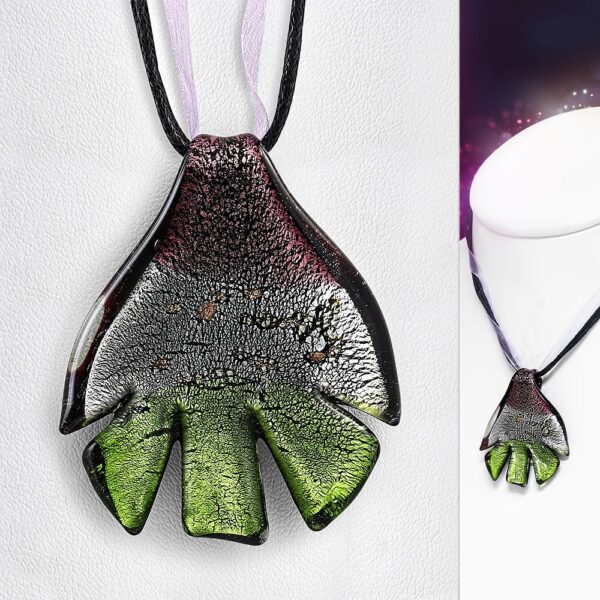 Mintás üveg nyaklánc - Nagy Levél