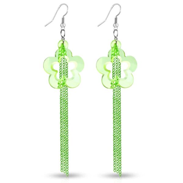 Divatos hosszú, zöld színű, virág alakú fülbevaló
