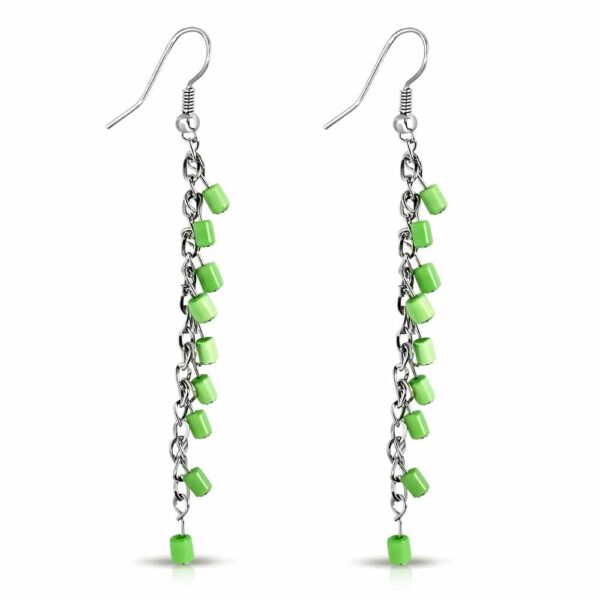 Divatos, hosszú, zöld színű, henger alakú fülbevaló