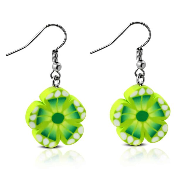 Világoszöld virágos bizsu fülbevaló